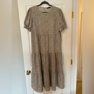 PrettyGarden Leopard Print Tiered Midi Dress - Size Large